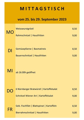 Mittagsangebot vom 25. bis 29. September 2023