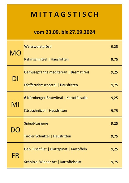 Mittagsschnapperl vom 23. bis 27. September 2024