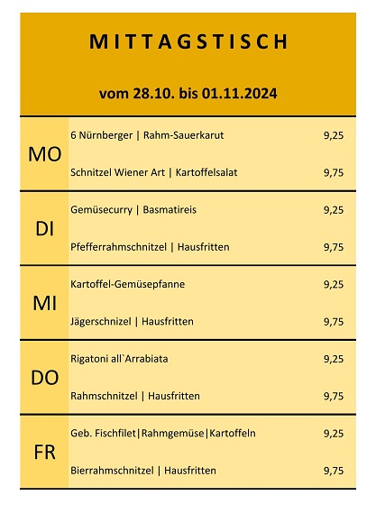 Mittagsschnapperl vom 28.10. bis 01.11.2024