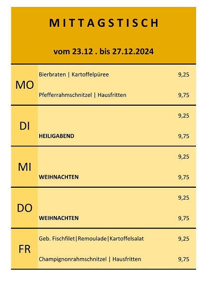 Stammessen vom 23. bis 27. Dezember 2024