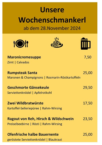 Wochenkarte ab dem 28. November 2024