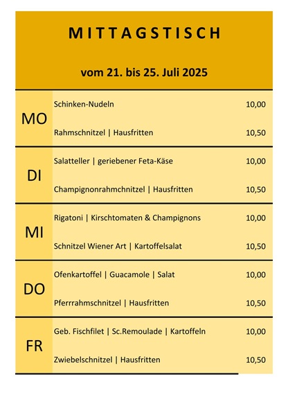 Mittagsangebot vom 21. bis 25. Juli 2025
