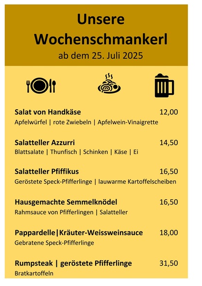 Wochenkarte ab dem 25. Juli 2025