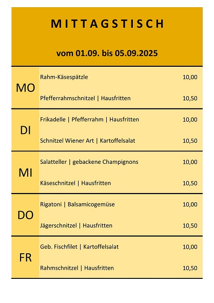 Mittagsangebot vom 01. bis 05. September 2025