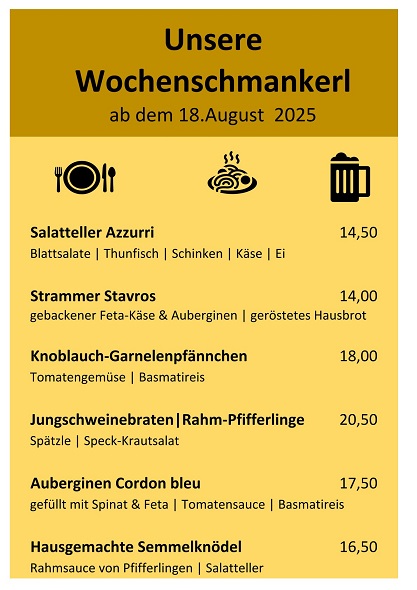 Wochenschmankerl ab dem 18. August 2025