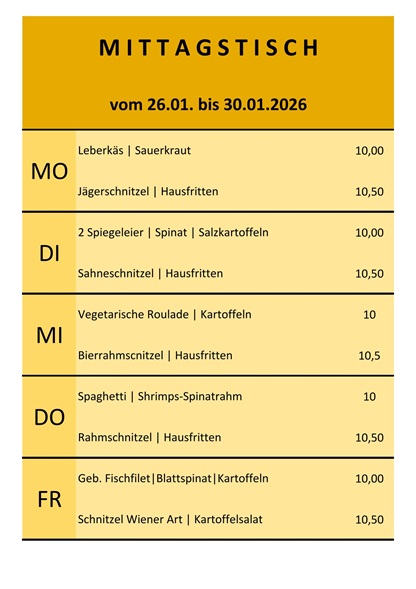 Mittagstisch vom 26. bis 30.01.2026