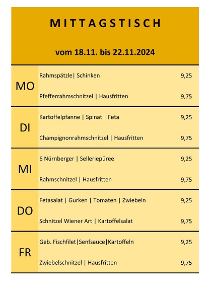 Mittagsschnapper vom 18. bis 22.November 2024