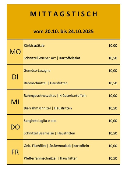 Mittagstisch vom 20. bis 24. Oktober 2025