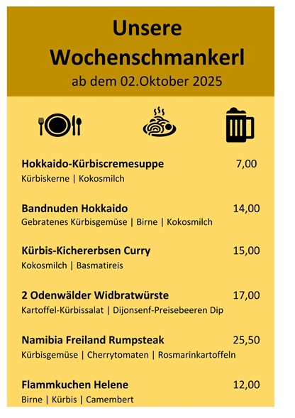 Wochenkarte ab dem 02. Oktober 2025