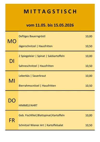 Mittagstisch vom 11. bis 15.Mai 2026