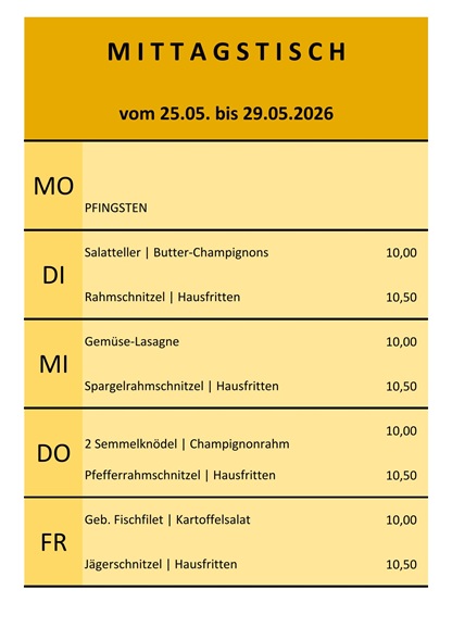 Mittagsangebot vom 25. bis 29.Mai 2026