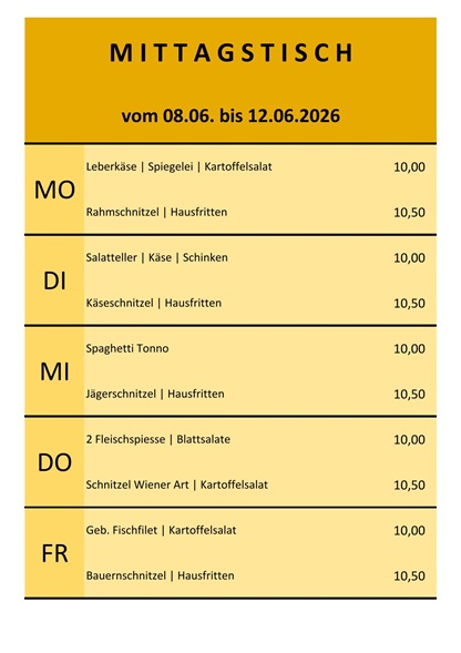Mittagstisch vom 08. bis 12. Juni 2026