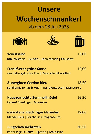 Unsere Wochenkarte ab dem 29. Juli 2026