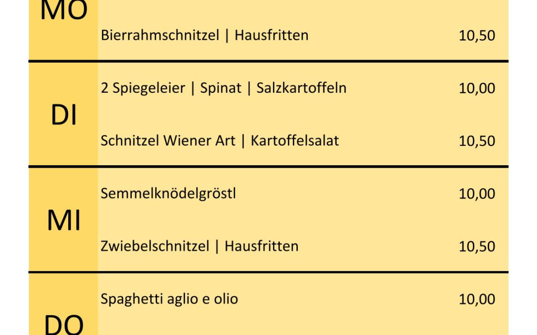 Mittagsschmankerl vom 24. bis 28.August 2026