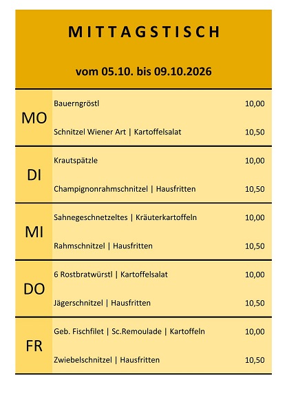 Mittagsangebot vom 05. bis 09.Oktober 2026